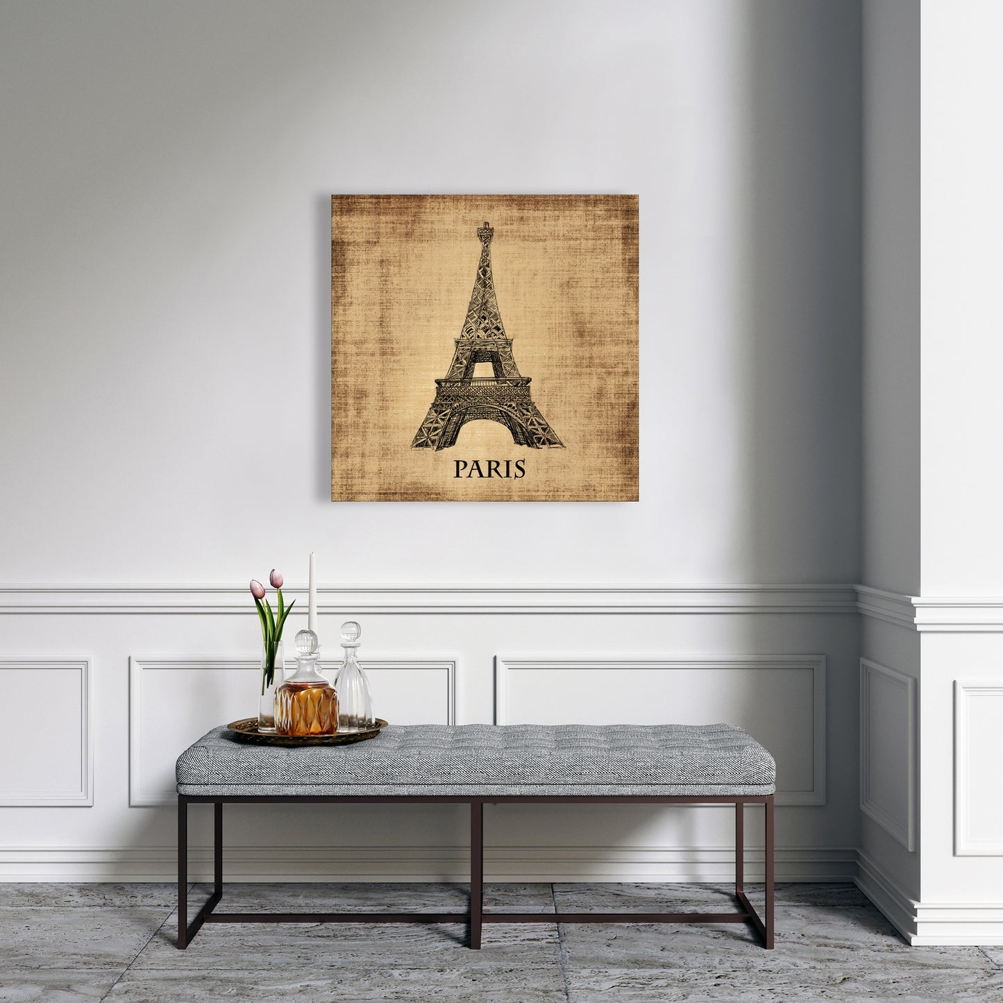 Eiffel Tower Brown Canvas | Typo & Symbols Home Decor Art