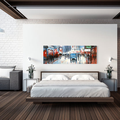 Abstract Red & Blue City Canvas | Bedroom Wall Art Decor