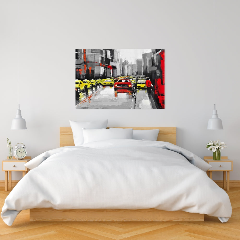 Gray Industrial Cities Canvas | Abstract Rainy Day Traffic Decor