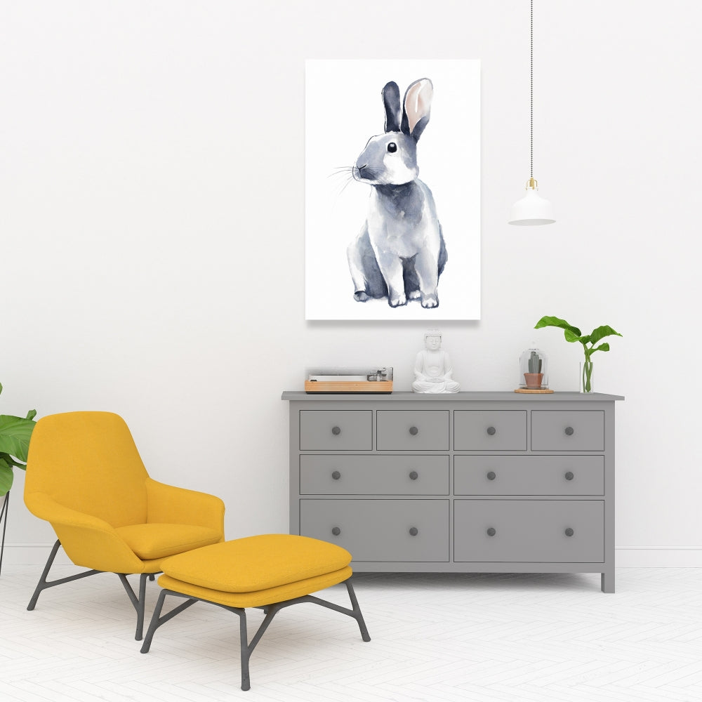 Toile Lapin gris curieux | Décoration animalière scandinave