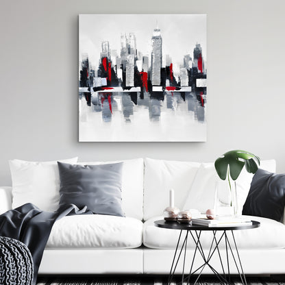 Gray and Red Cityscape Canvas | Industrial Gray Home Decor