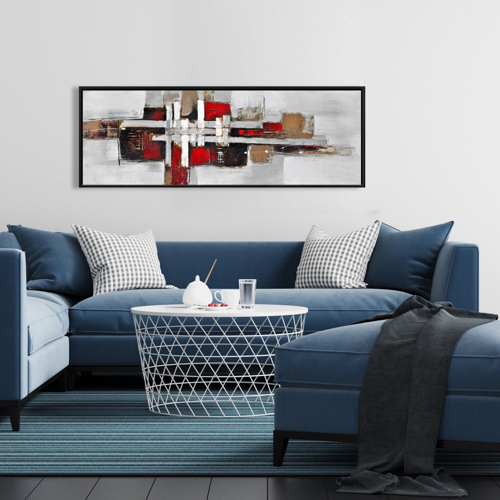 Toile aux formes abstraites grises – Décoration d'intérieur aux accents rouges