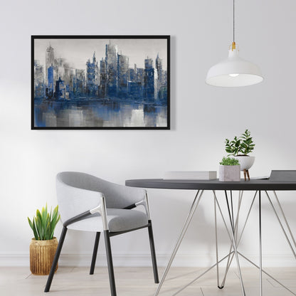 Blue Industrial Building Framed Canvas | Melancholy City Decor