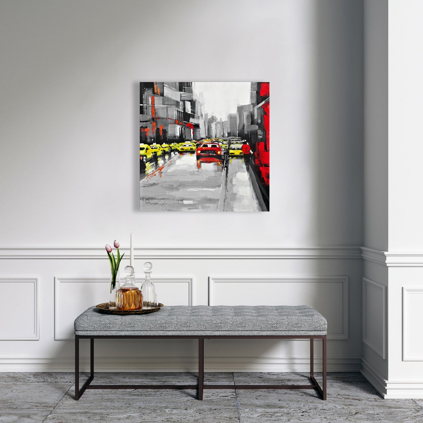 Gray Industrial Cities Canvas | Abstract Rainy Day Traffic Decor