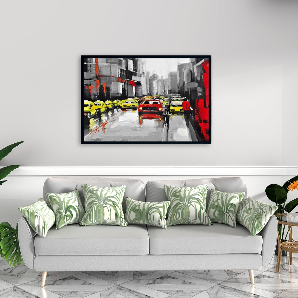 Toile abstraite avec circulation et pluie - Décoration murale industrielle