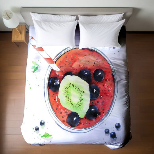 Berry Smoothies Blue Leaves Duvet Cover - Home Decor Bedding