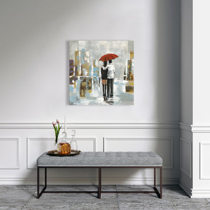 Couple Walking Under Umbrella | Abstract Canvas Home Decor