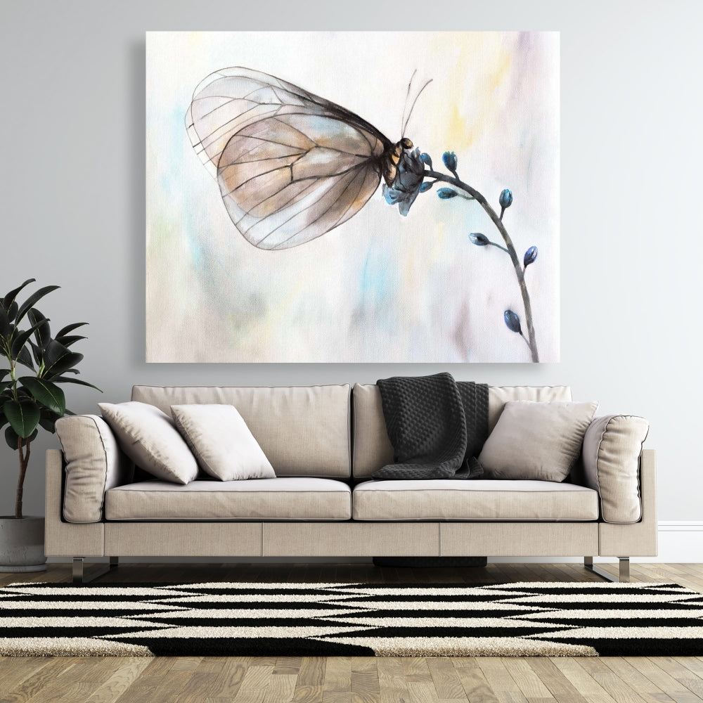 Butterfly on Blue Flowers Canvas - Bedroom Home Decor