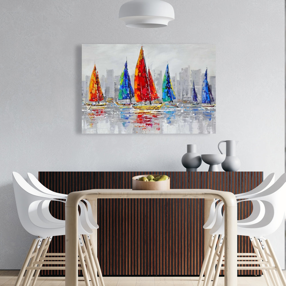 Colorful Boats Canvas - Contemporary Boat Bedroom Wall Art