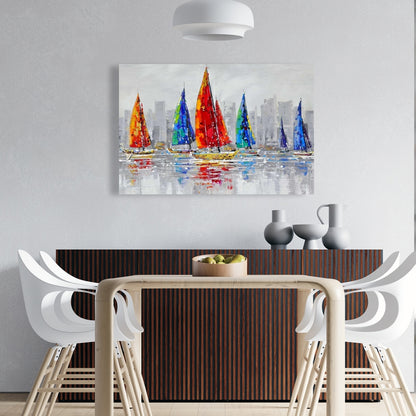 Colorful Boats Canvas - Contemporary Boat Bedroom Wall Art