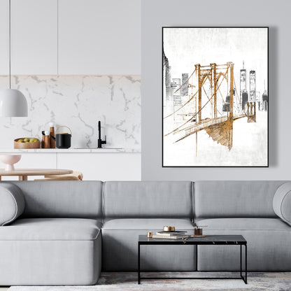 Croquis flou du pont de Brooklyn | Décoration d'intérieur sur toile encadrée