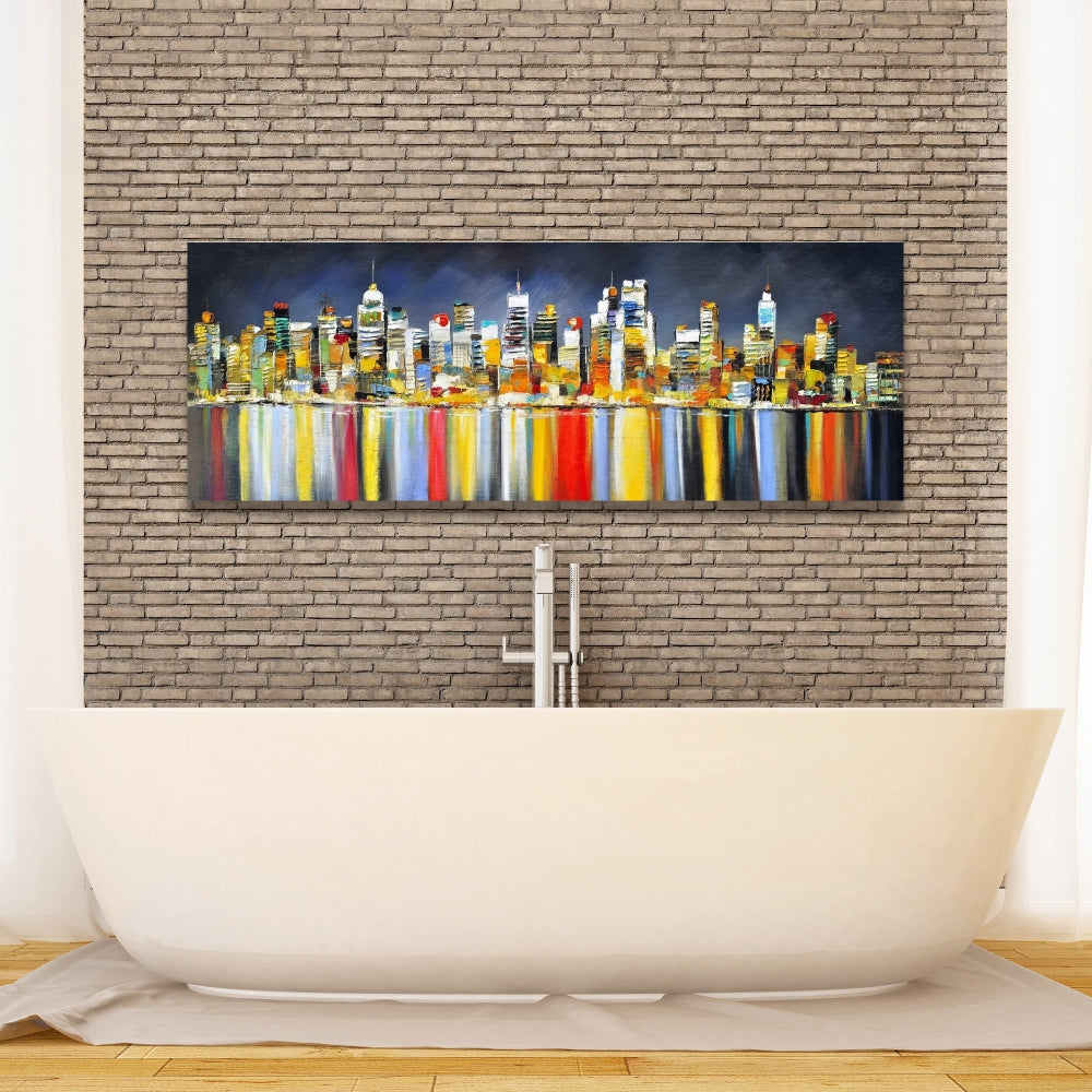 Colorful Night Cityscape Canvas | Contemporary Bedroom Decor