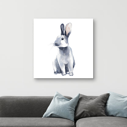 Toile Lapin gris curieux | Décoration animalière scandinave