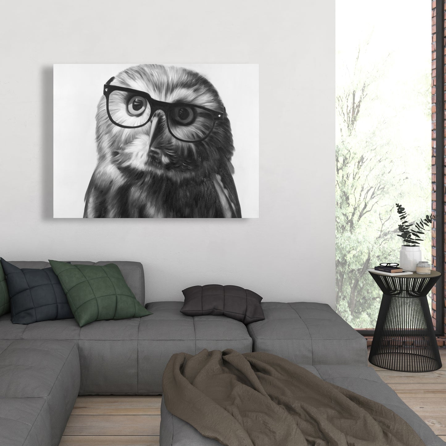 Toile monochrome « Hibou blanc » | Décoration d'intérieur Northern Saw-Whet