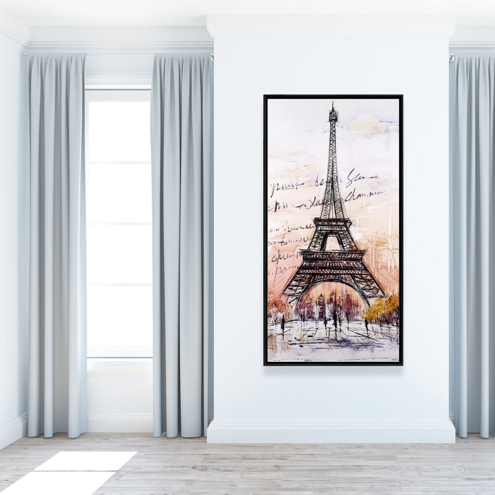 Croquis de la Tour Eiffel sur toile | Décoration de chambre romantique grise