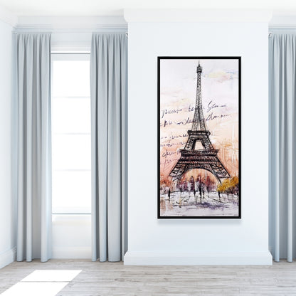 Croquis de la Tour Eiffel sur toile | Décoration de chambre romantique grise