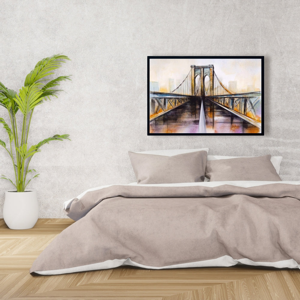 Toile colorée représentant le pont de Brooklyn – Décoration murale romantique pour chambre à coucher