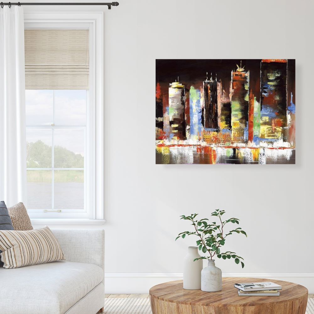 Cityscape by Night Canvas | Contemporary Bedroom Decor