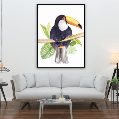 Toile botanique Toucan exotique | Décoration murale encadrée