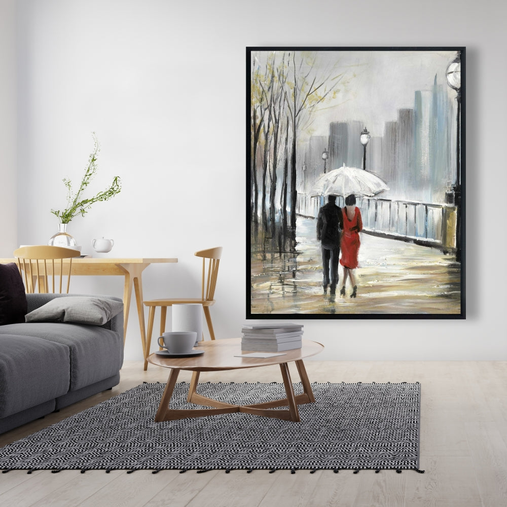 Toile Arbres contemporains | Décor Couple marchant sous la pluie