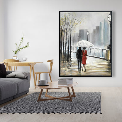 Toile Arbres contemporains | Décor Couple marchant sous la pluie