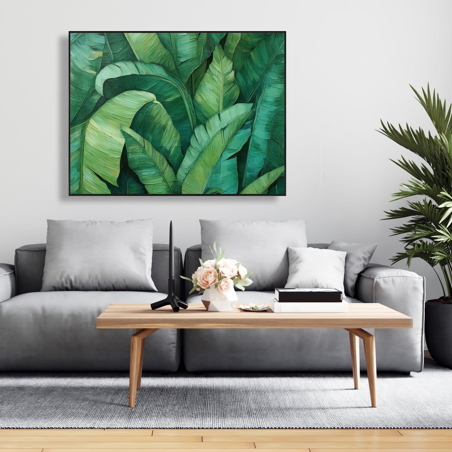 Toile encadrée « Feuilles denses » – Décoration de chambre contemporaine