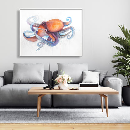 Colorful Octopus Profile Framed Canvas | Aquatic Home Decor