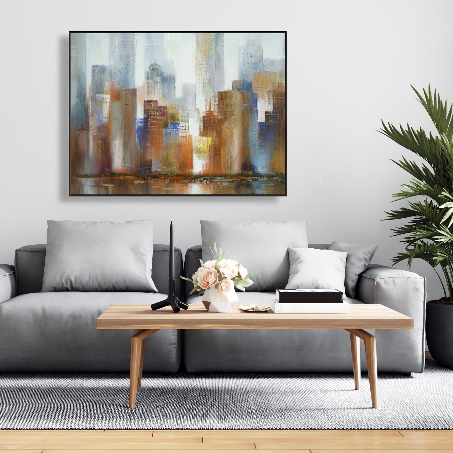 Paysage urbain dans le brouillard – Décoration murale moderne sur toile pour chambre à coucher