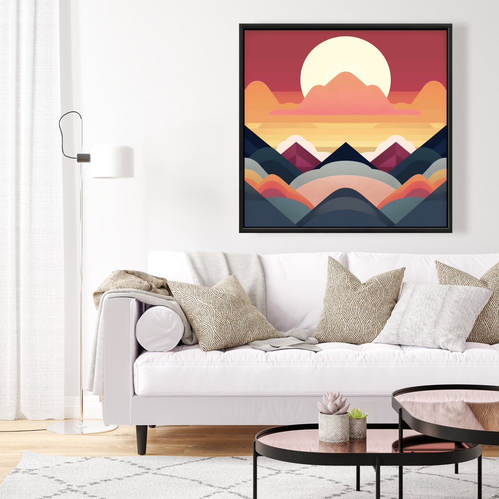 Symmetrical Mountain Canvas - Patterns Blue Shapes Decor