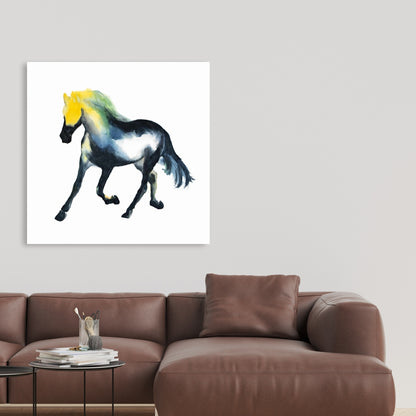 Cheval au galop, animaux de la ferme, toile bleue | Décoration d'intérieur