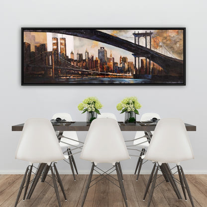 Toile « Coucher de soleil sur New York » | Cadre marron industriel