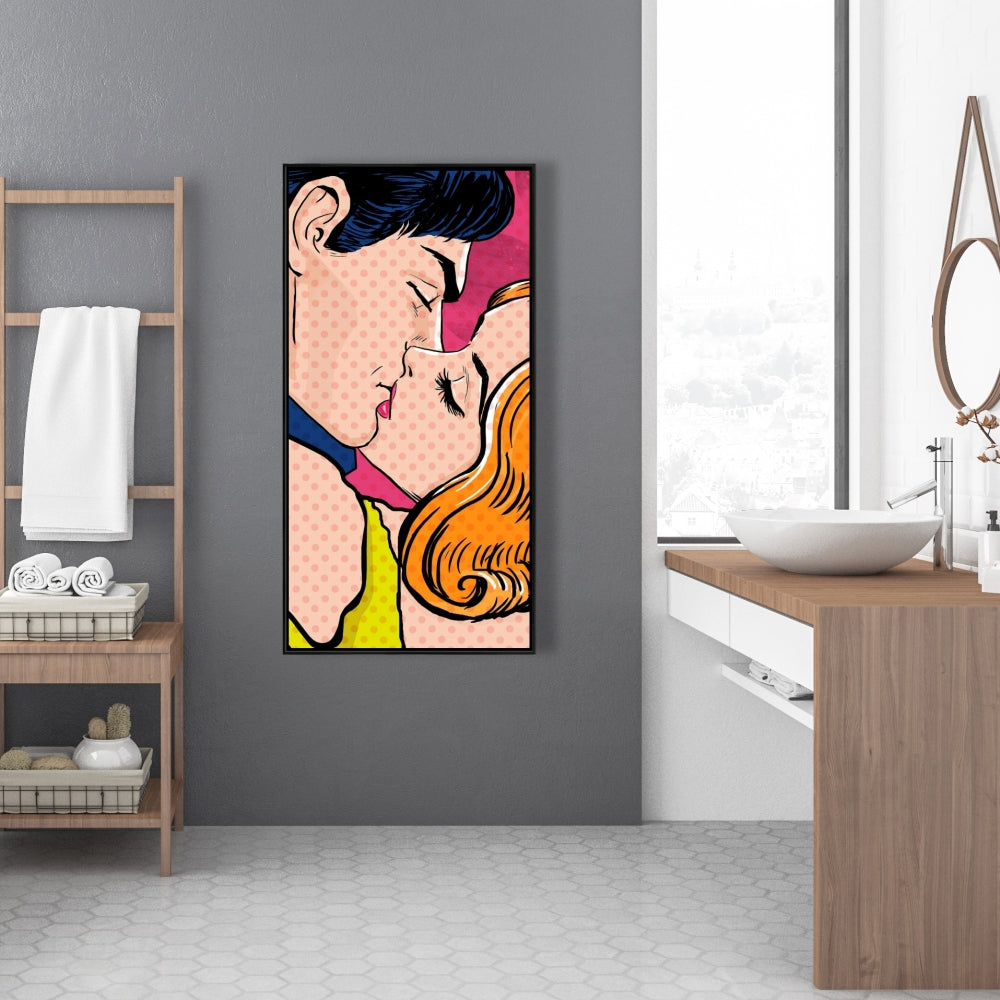 Toile de couple style Pop Art | Figurine de femme encadrée bleue