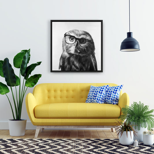 Northern Saw-Whet Owl Canvas | Monochrome Animal Wall Art