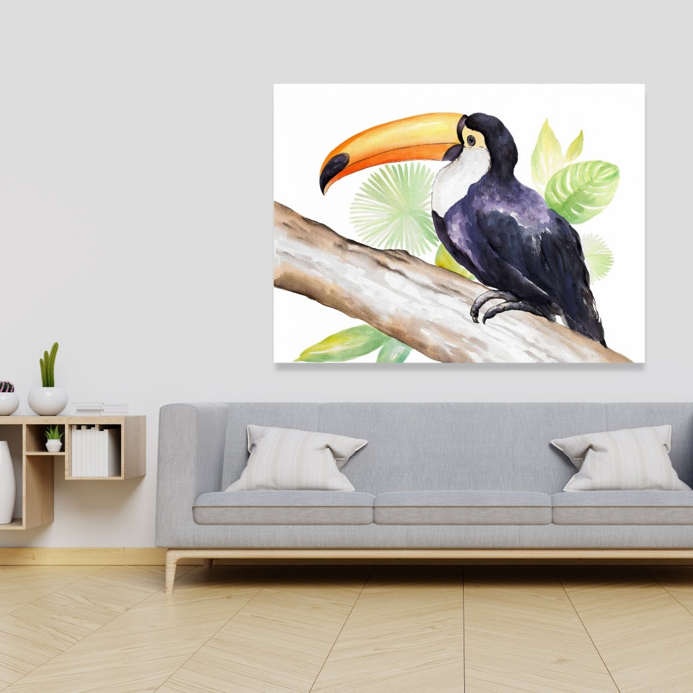 Toile Toucan perché - Décoration murale de chambre à coucher avec arbres et animaux