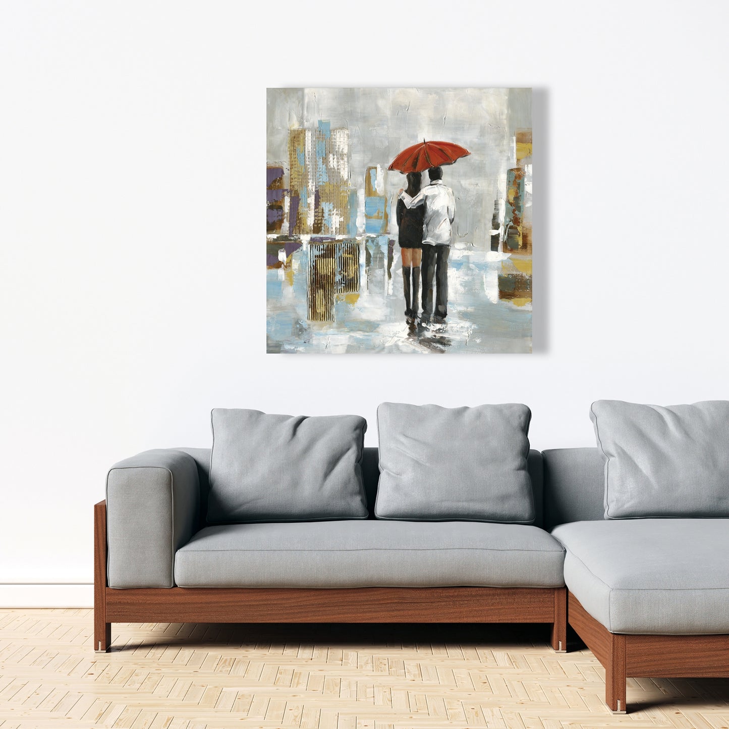 Couple Walking Under Umbrella | Abstract Canvas Home Decor