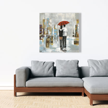 Couple Walking Under Umbrella | Abstract Canvas Home Decor