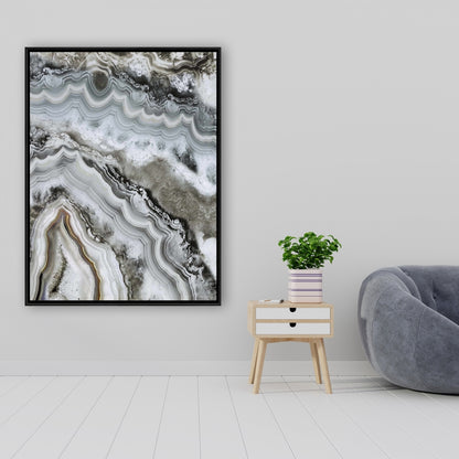 White Abstract Geode Framed Canvas - Hyperrealist Home Decor