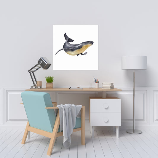 Watercolor Blue Whale Canvas - Gray Aquatic Animal Decor
