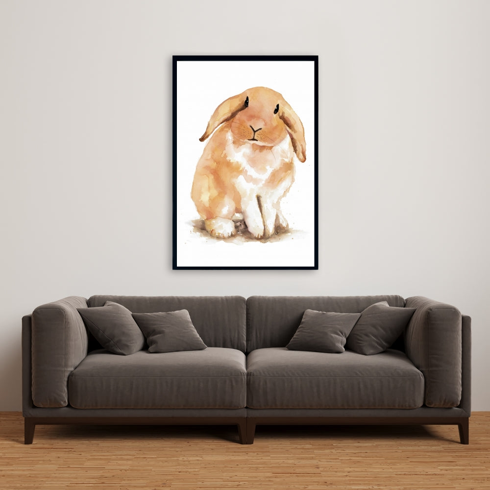 Toile illustrée représentant un lapin bélier | Décoration d'intérieur encadrée