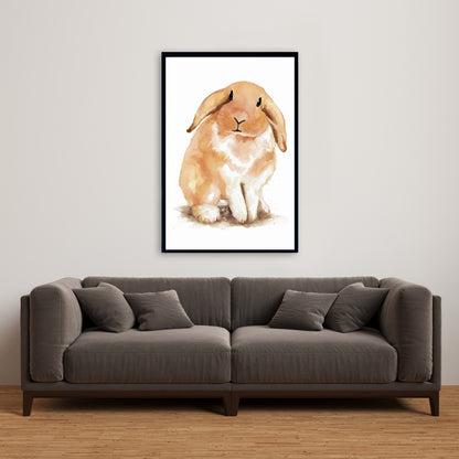 Toile illustrée représentant un lapin bélier | Décoration d'intérieur encadrée