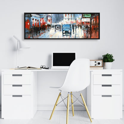 Ville abstraite rouge et bleue – Toile encadrée | Décoration d'intérieur