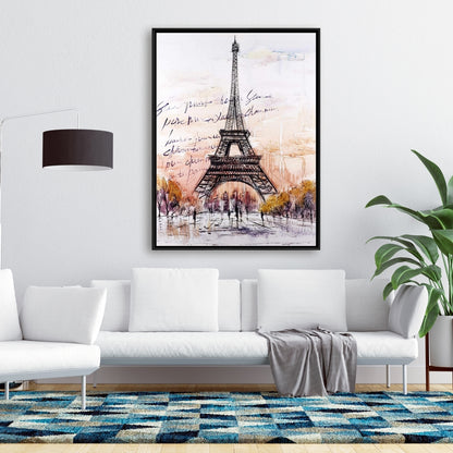 Croquis de la Tour Eiffel sur toile | Décoration de chambre romantique grise