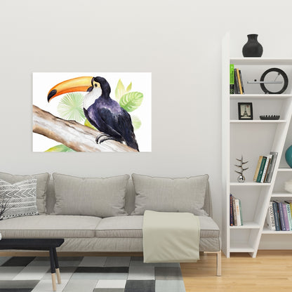 Toile Toucan perché - Décoration murale de chambre à coucher avec arbres et animaux
