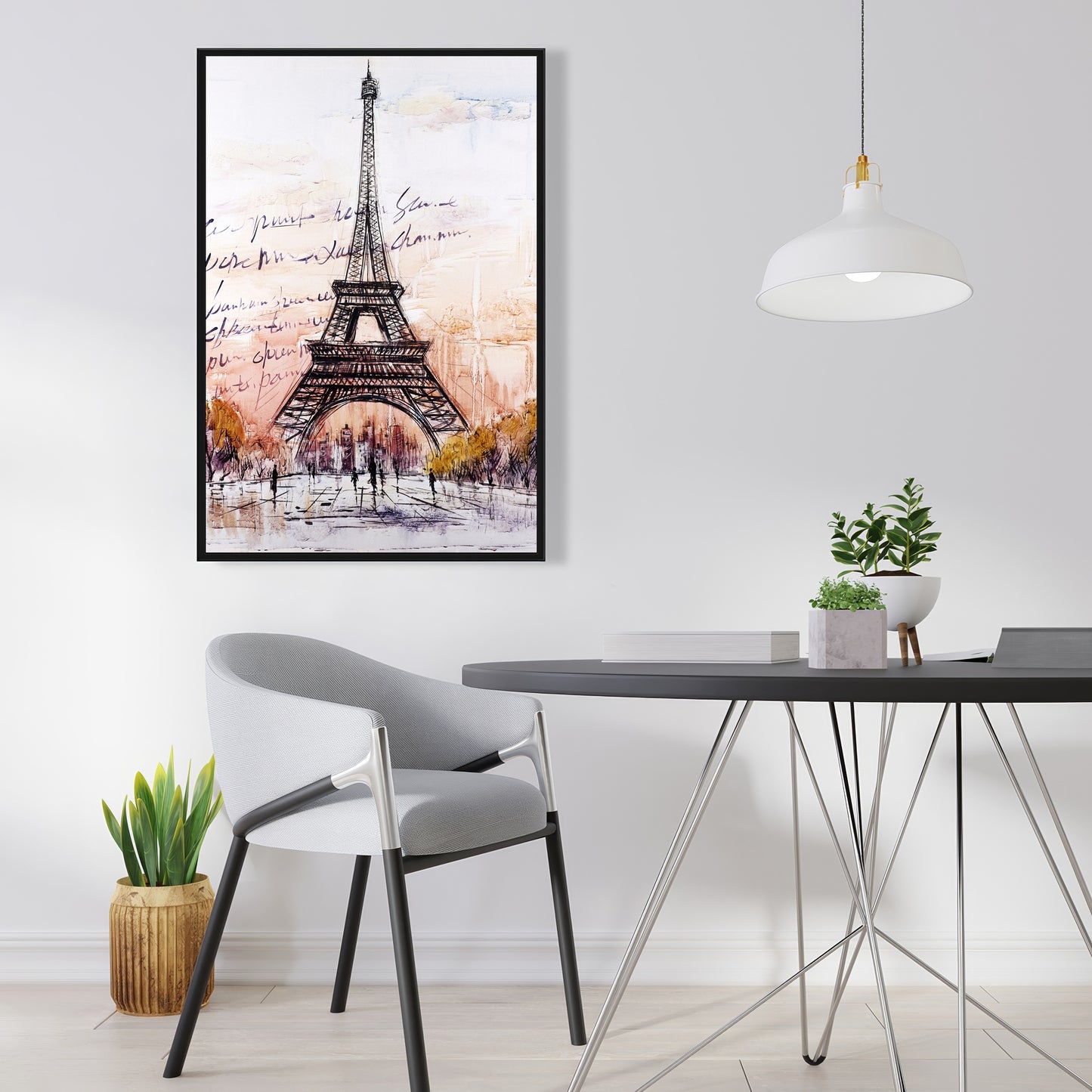 Croquis de la Tour Eiffel sur toile | Décoration de chambre romantique grise