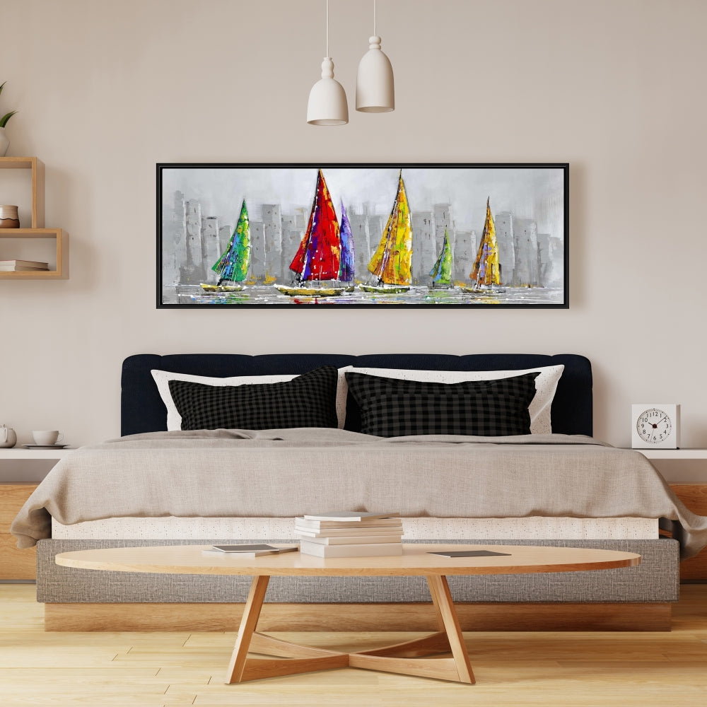 Voiliers au vent | Toile encadrée grise | Décoration d'intérieur