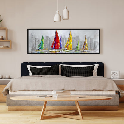 Voiliers au vent | Toile encadrée grise | Décoration d'intérieur