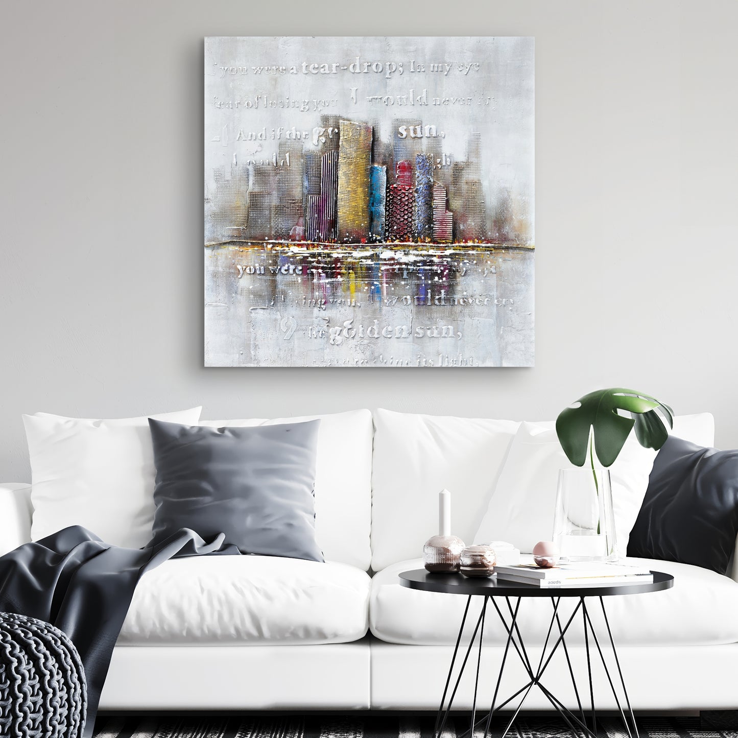 Relief typographique sur toile grise | Décoration d'intérieur