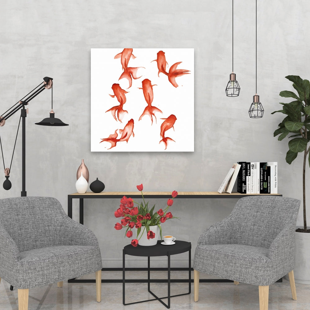 Small Red Fishes Canvas - Asian Animals Bedroom Wall Art Decor