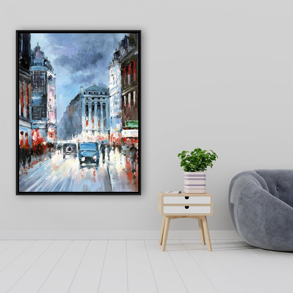 Ville abstraite rouge et bleue – Toile encadrée | Décoration d'intérieur