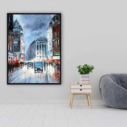 Ville abstraite rouge et bleue – Toile encadrée | Décoration d'intérieur